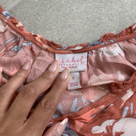 Isabel Motherhood Maternity Orange Floral Blouse Size S - Picture 3 of 5